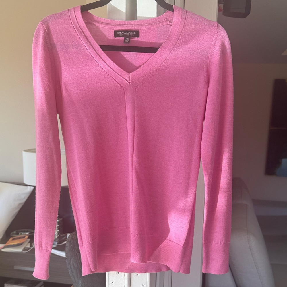 Banana Republic Vibrant Pink V-Neck Sweater